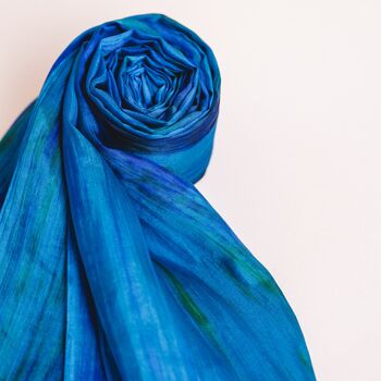 100% Mulberry Silk Scarf, Turquoise And Peacock Blue, 6 of 10