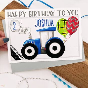 Personalised Blue Tractor Age Birthday Card, 3 of 12