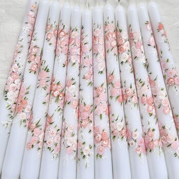 Hand Painted Blush Pink Peony Garland Taper Candles, 4 of 6