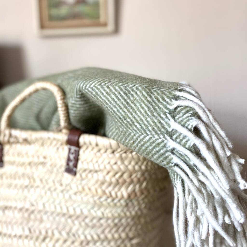 Recycled Wool Blanket Olive Herringbone By Chilled Indigo Lifestyle