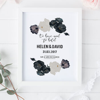 Black And Ivory Roses Personalised Wedding Print, 2 of 4