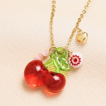 Stainless Steel Cherry Charm Pendant Necklace In Gold Plating, 2 of 4