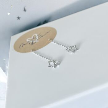 Sterling Silver Star Tassel Threader Earrings, 2 of 5