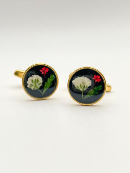 Cufflinks With Baby's Breath And Red Flowers, 3 of 12