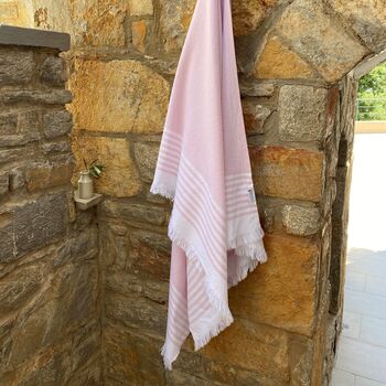 Leros Striped Peshtemal Towel Dusty Pink, 6 of 10