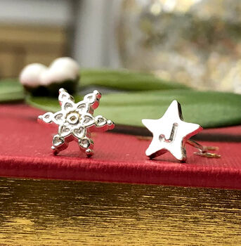 Mismatched Snowflake And Initial Star Earrings, 5 of 9