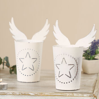 Set Of Two Angel Wings White Tealight Holders, 3 of 9