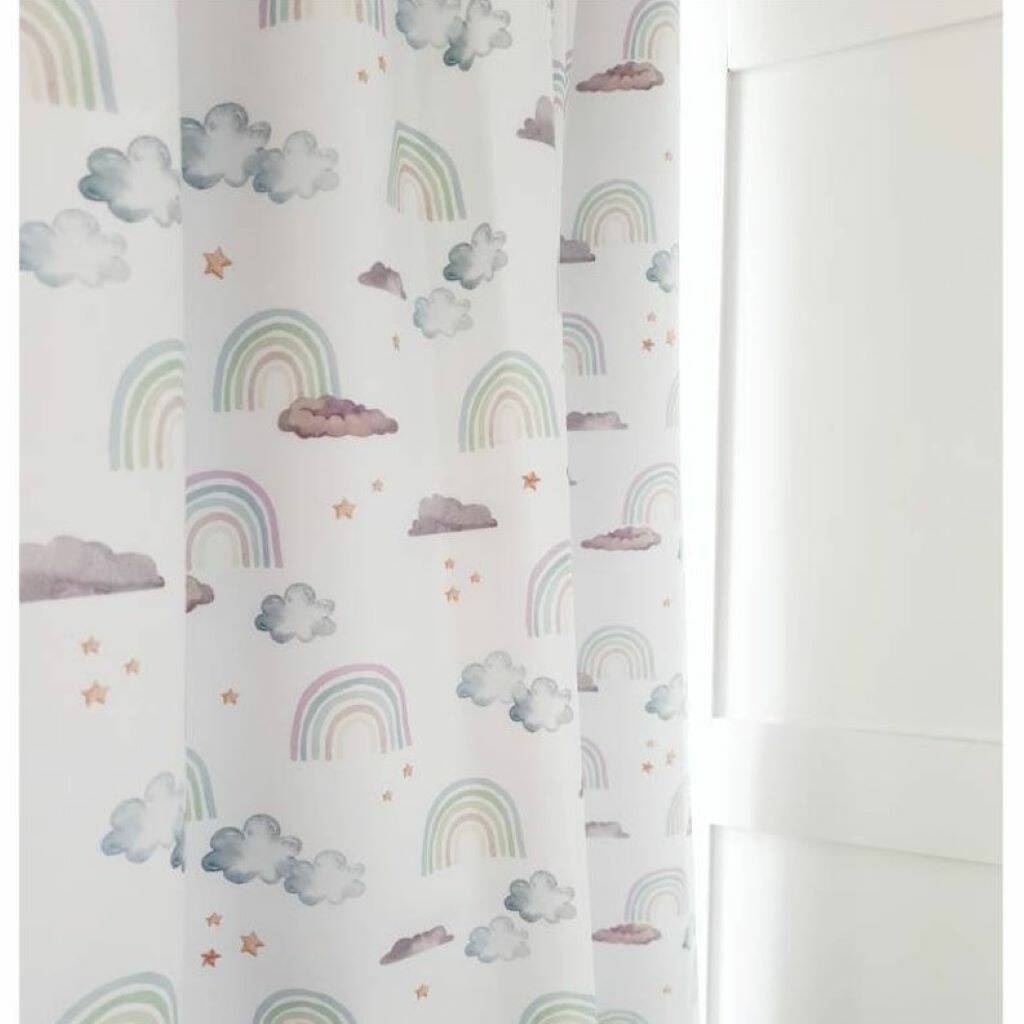 Pastel Rainbows And Clouds Blackout Nursery Curtains By Mea Bee Design |  
