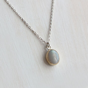 Australian Solid Opal Pendant Set In 9ct Gold And Sterling Silver, 2 of 6