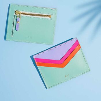 Personalised Leather Card Holder Mint Rainbow, 4 of 5