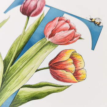 T Is For Tulips Flower Letter Print, Personalised, 4 of 7