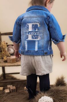 Embroidered Large Initial Name Baby Toddler Denim Jacket, 4 of 6