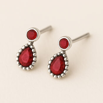 Sterling Silver Teardrop Ruby Stud Earrings, 10 of 10