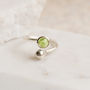 Adjustable Silver Birthstone Ring August: Peridot, thumbnail 1 of 4