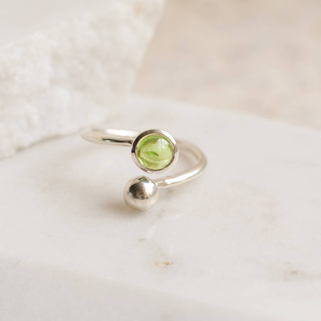 Adjustable Silver Birthstone Ring August: Peridot, 1 of 4
