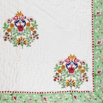 Colourful Floral Motif Indian Block Printed Cotton Bed Quilt, 6 of 9