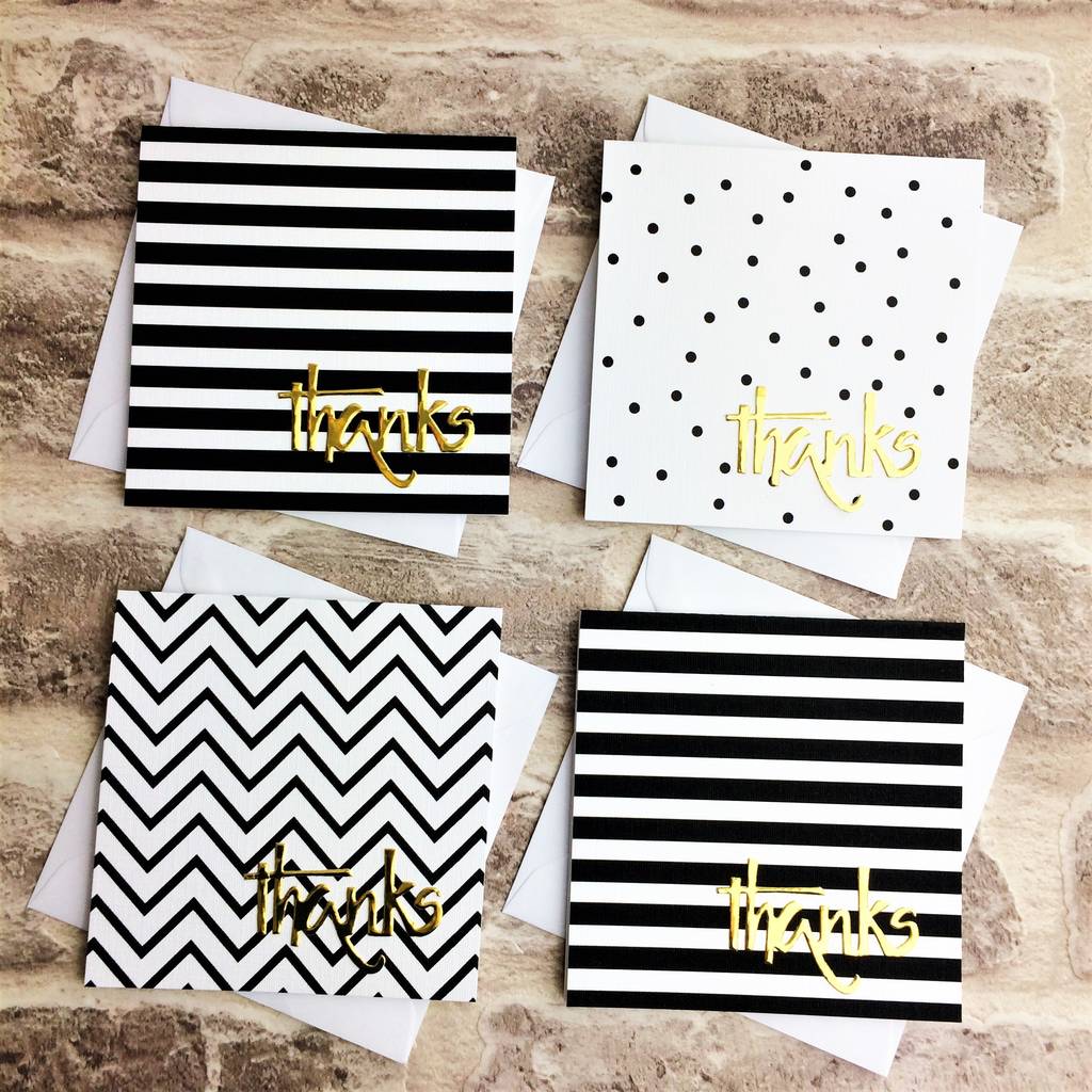 Black, White And Gold Mini Thank You Cards, Set Of Six By Lisa Walker