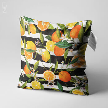 Cushion Cover With Orange And Lemon And Black Striped, 3 of 7