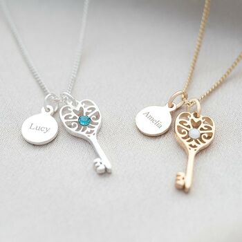 Birthstone Key And Disc Personalised Necklace, 2 of 7