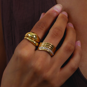 Wave Gold Ring In 18 K Gold Plated Vermeil, 6 of 8