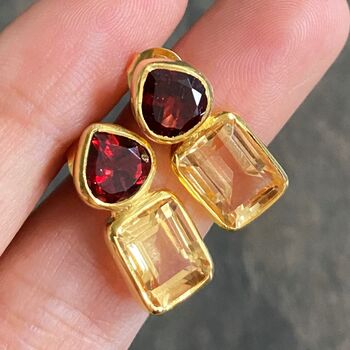 Garnet Citrine Silver Stud Earrings, 3 of 11