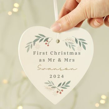 Personalised Christmas Foliage Hanging Heart Decoration, 2 of 7