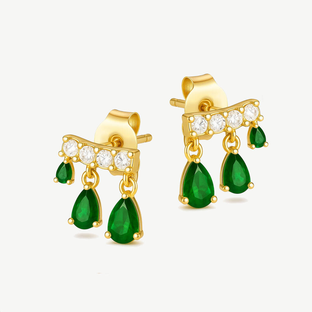 Women's Gold Stud Earrings With Emerald Green Stones In 18k Gold, Christmas Jewellery, 1 of 3