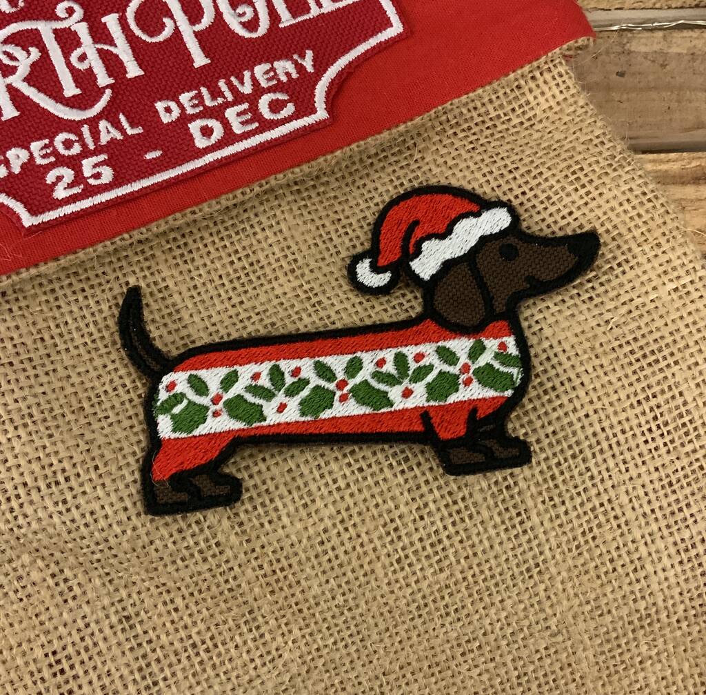 Christmas Dachshund Dog Embroidered Fabric Patch, 1 of 2