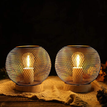 Set Of Two Table Lamps Bedside Mesh Battery Powered, 4 of 5