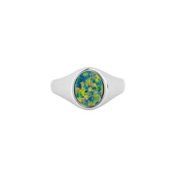 Green Opal Gemstone Silver Steel Signet Ring For Men, 2 of 10