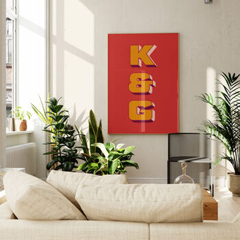 Personalised Retro Initials Print Gift For Couples, 2 of 8