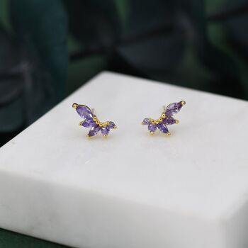 Sterling Silver Amethyst Purple Cz Marquise Cluster Stud Earrings, 2 of 11