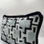 Modern, Oblong, Velvet, Ikat, Cushion With Black Silk Tassels Blue, Black And Silver Abstract Design, thumbnail 2 of 6