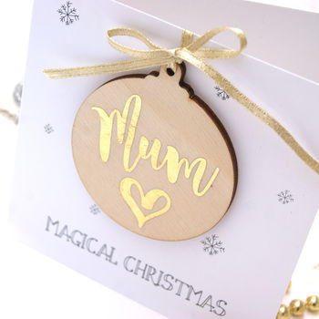 Mum Wooden Bauble Christmas Card, 3 of 6