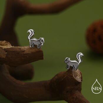 Sterling Silver Skunk Earrings With Black Rhodium Coating, 6 of 12