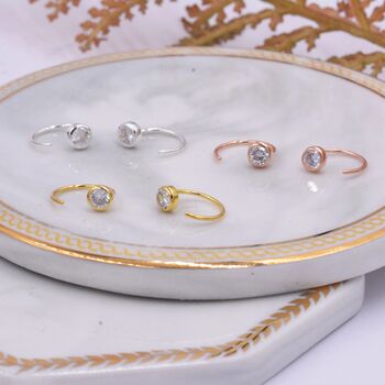 Sterling Silver Cz Crystals Huggie Hoop Earrings, 2 of 11