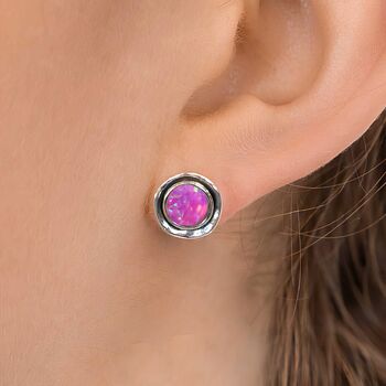 Sterling Silver Pink Opal Stud Earrings, 3 of 7