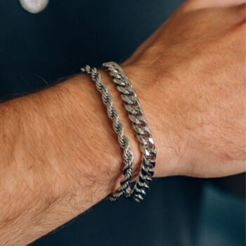 Steel Silver Chunky Rope Bracelet Adjustable Chain, 4 of 11