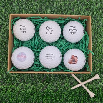Six Personalised Golf Balls Any Logo, Photo Or Text. Free Gift Box, 2 of 12