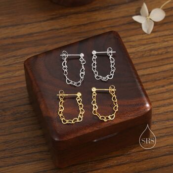 Sterling Silver Heart Chain Stud Earrings, 2 of 10