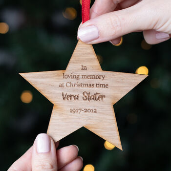 Personalised Wooden Christmas Star Memorial Bauble, 5 of 7