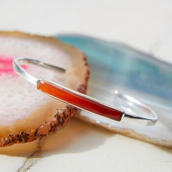 Carnelian Gold Plated Silver Adjustable Gemstone Bangle, 2 of 9