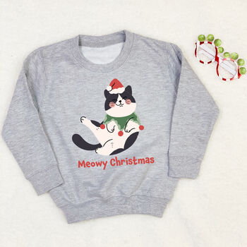 Cute Christmas Cat Kid's Christmas Jumper, 2 of 2