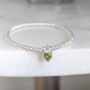 Sterling Silver August Heart Birthstone Beaded Stretch Bracelet, thumbnail 2 of 5