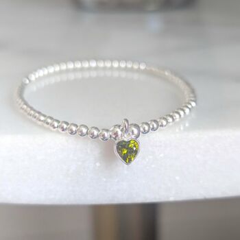 Sterling Silver August Heart Birthstone Beaded Stretch Bracelet, 2 of 5