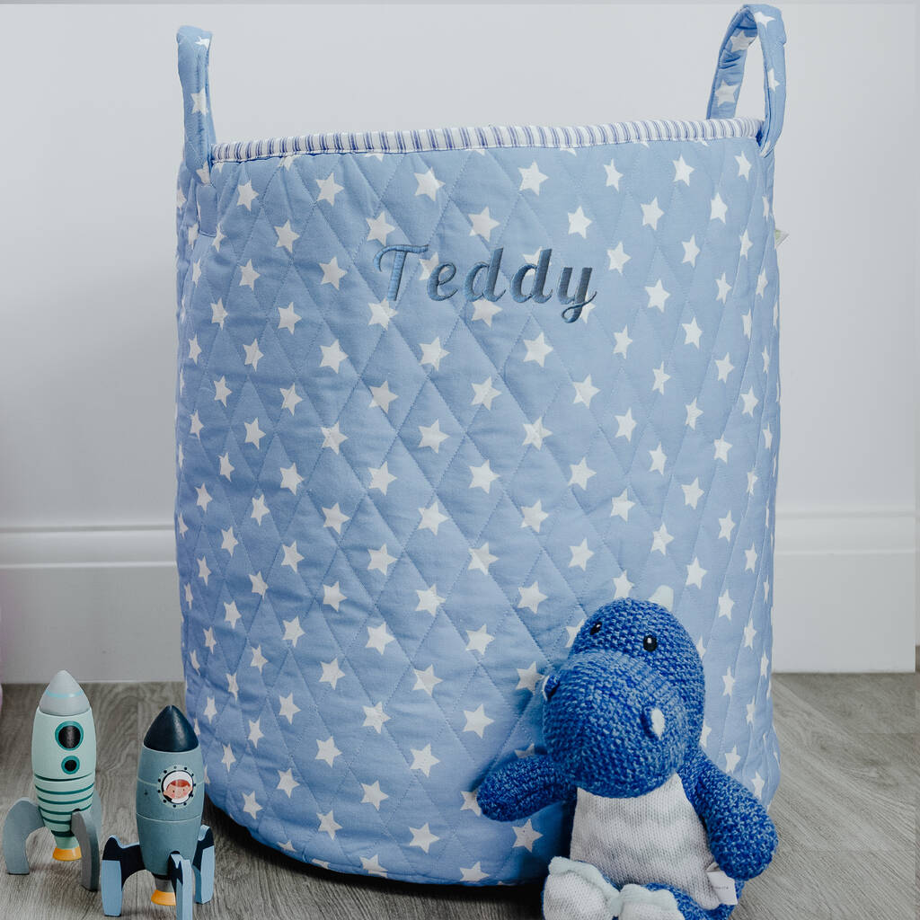 Personalised Blue Star Quilted Toy Bag By Lime Tree London