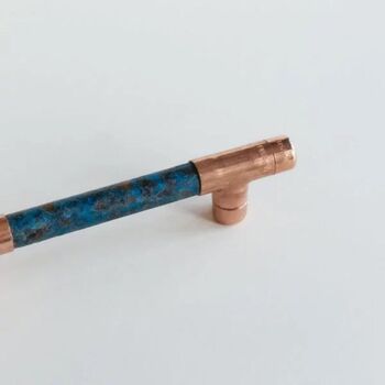 Verdigris Copper Patina T Shape Handle, Handmade Copper Pull, 2 of 3