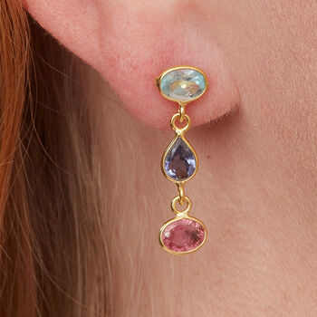 Multicoloured Tourmaline Gold Plated Silver Studs, 2 of 9