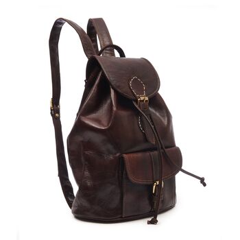 Drawstring Leather Backpack Chocolate Brown Sac A Do, 3 of 5