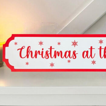 Personalised Red And White Snowflake Christmas Sign Decoration, 5 of 5